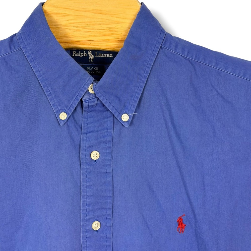 Vintage Ralph Lauren Button Down Men XL Blue Blake Fit Short Red Pony Preppy